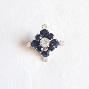 Vtg Rhinestone Faux Sapphire Gold Tone Brooch Pin MCM 50s Lapel Scarf Coat